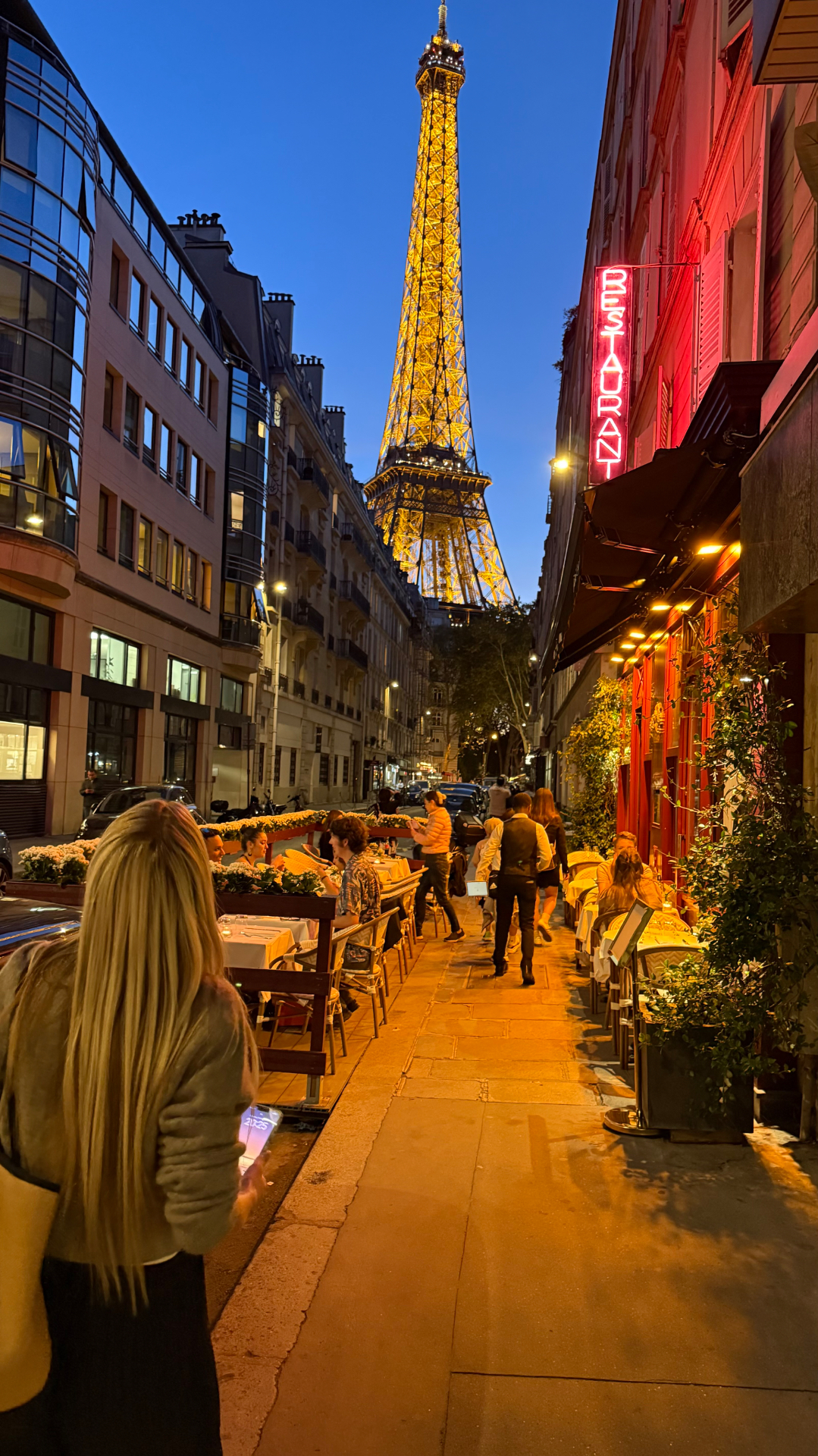 An evening stroll towards the Eiffel Tower in Paris